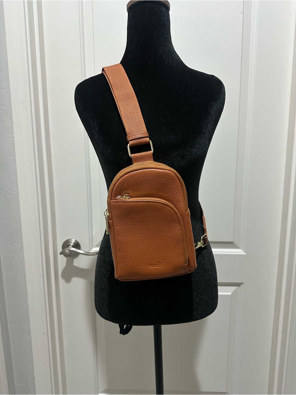 Men's Tan Leather Crossbody Sling Bag - Minimalist Design